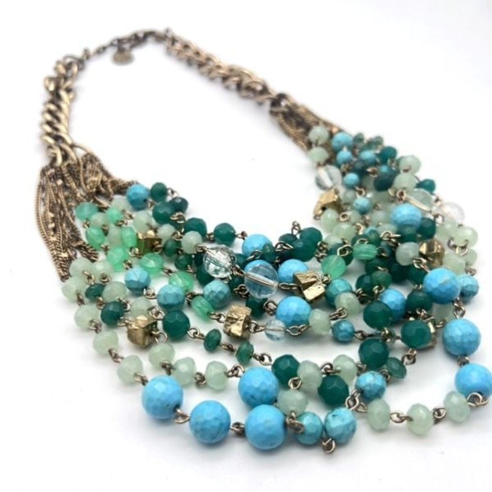 Stella & Dot Maldives Green Blue‎ layered Necklace Coastal Career Turquoise Gold